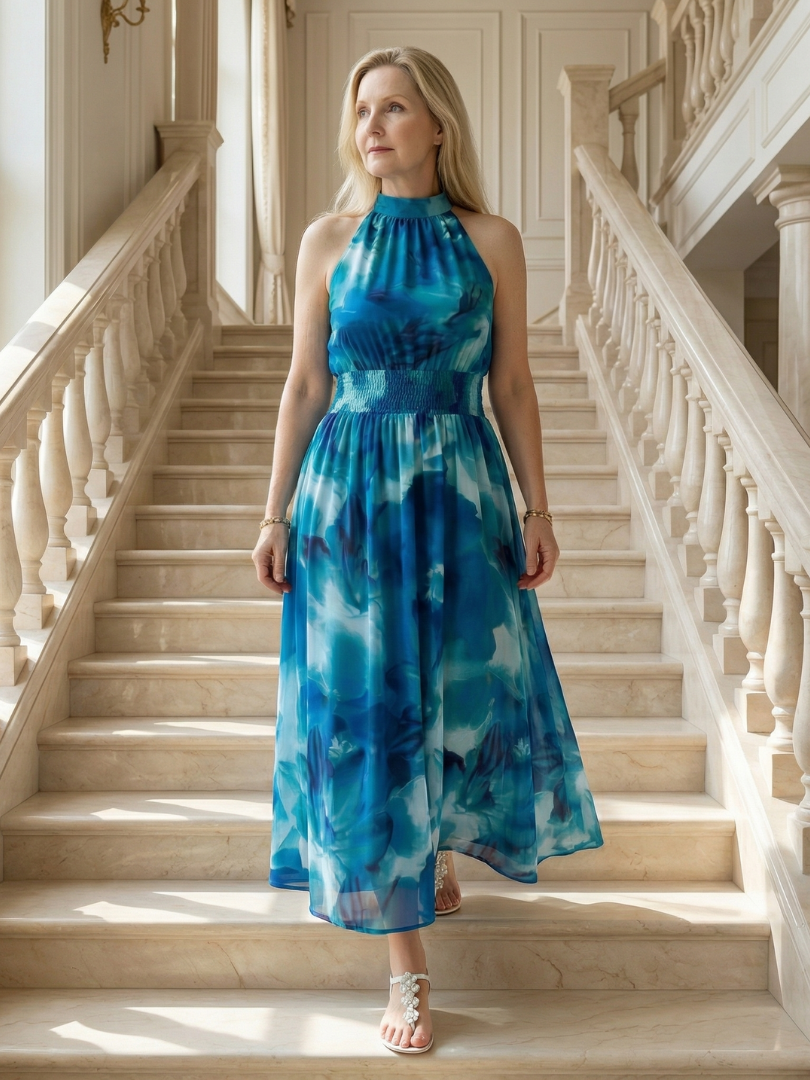 Sylin | Midi Dress Featuring an American Neckline