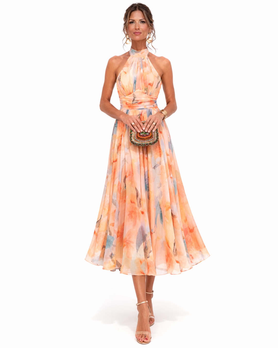 Aurora | Halter Neck Maxi Dress with Watercolor Print