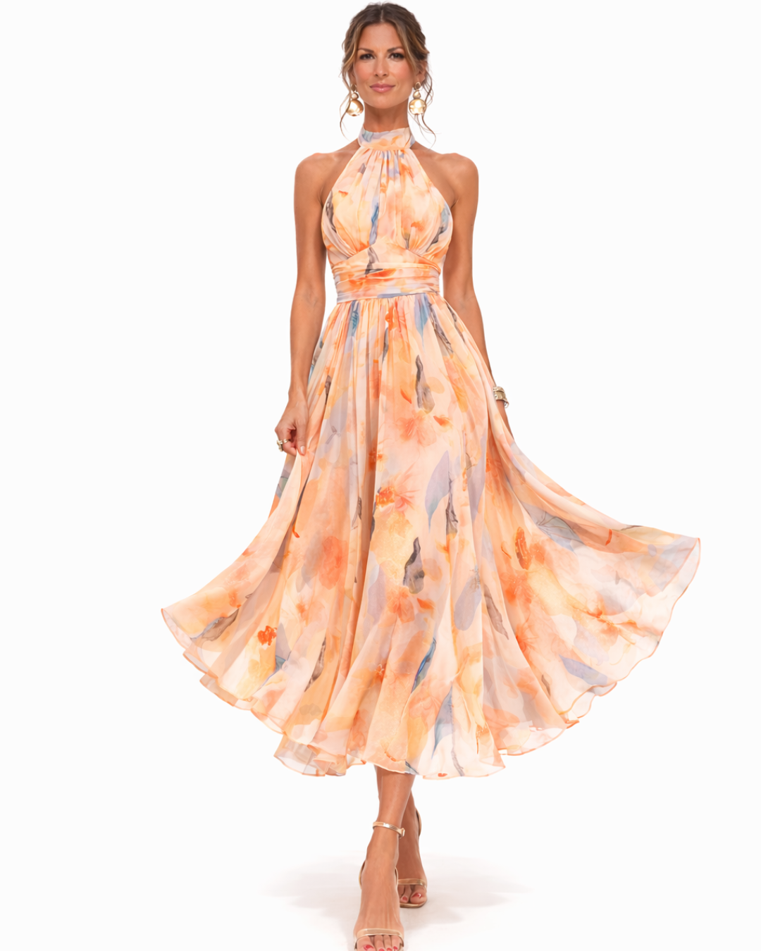 Aurora | Halter Neck Maxi Dress with Watercolor Print