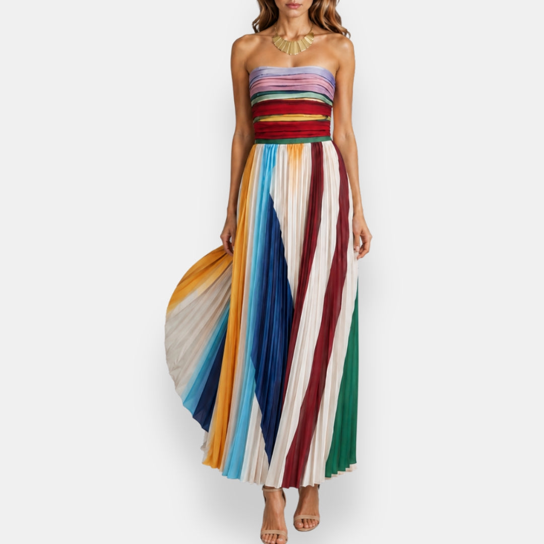 Lillian | Long Pleated Strapless Dress