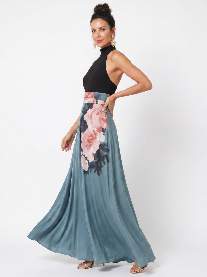 Olympas | Floral Maxi Dress with Halter Neckline