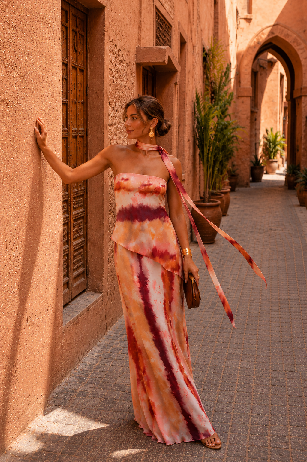 Sweetheart Neckline Long Printed Dress
