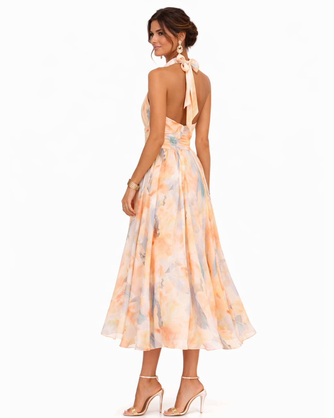 Aurora | Halter Neck Maxi Dress with Watercolor Print