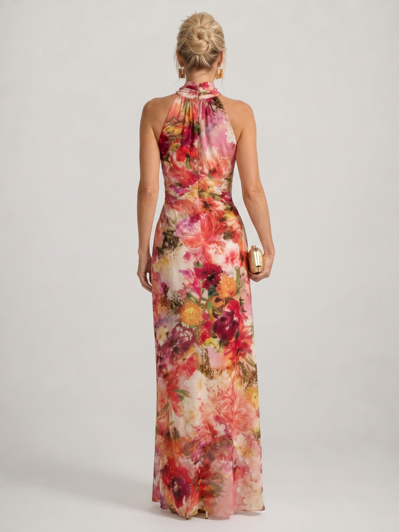 Elisabetta | Floral Print Maxi Dress with Halter Neck Design