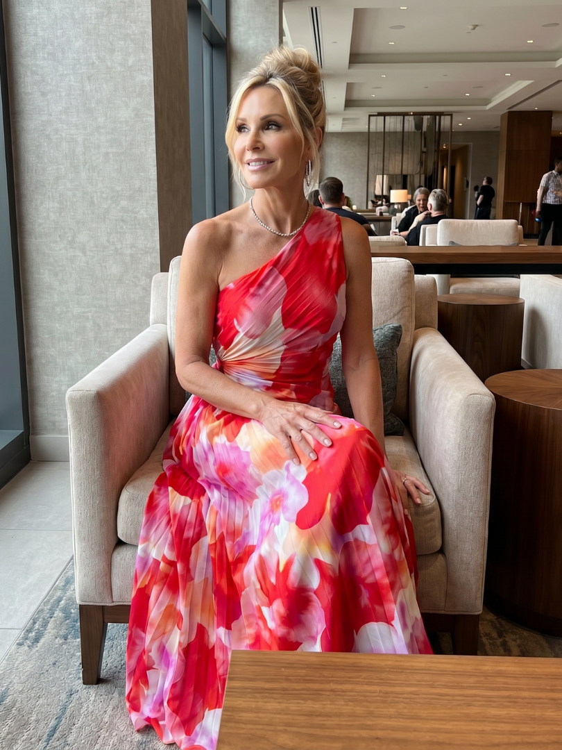 Taya | Midi Dress with One Shoulder Pleated Bodice