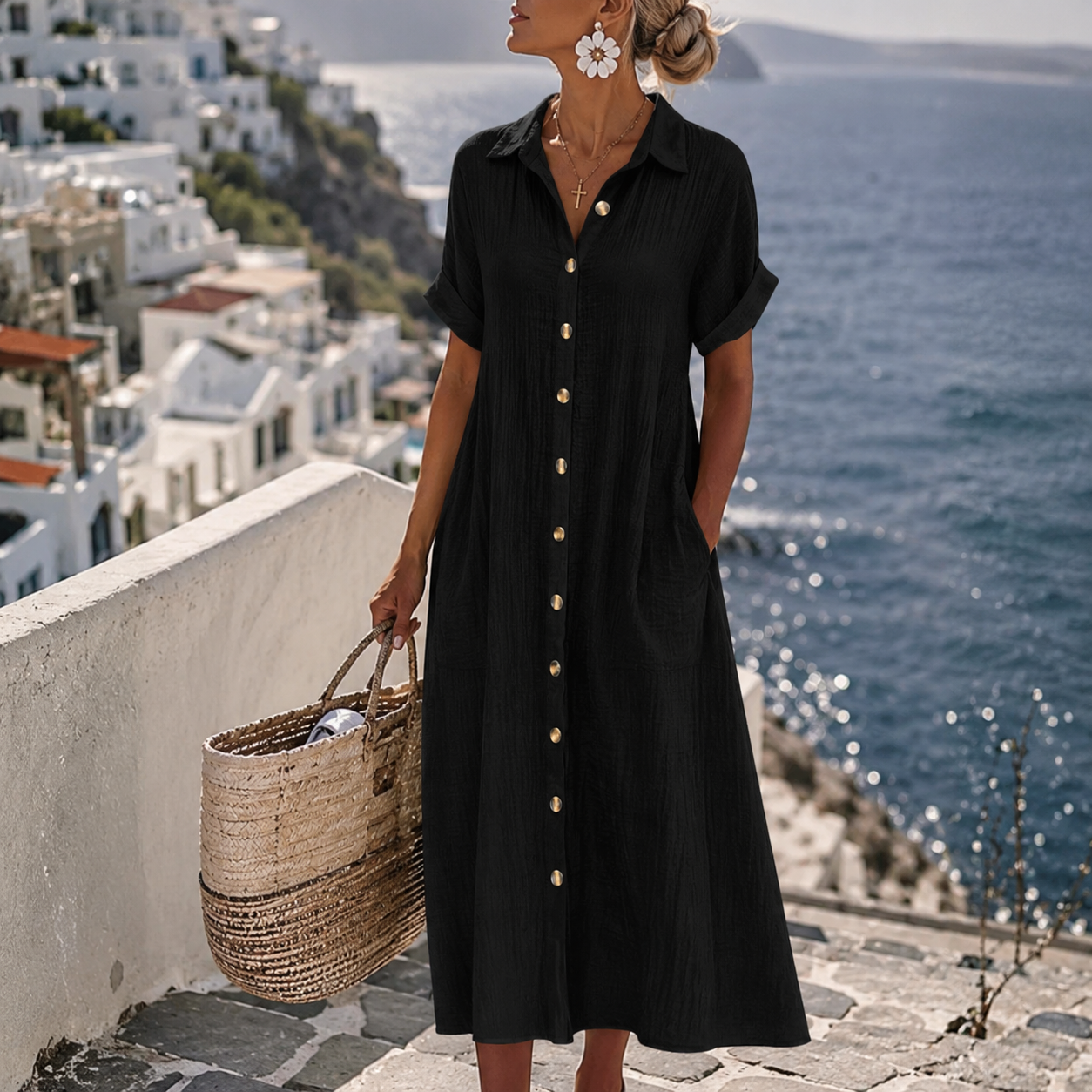 Livia | Effortless Button-Down Midi Dress for Summer
