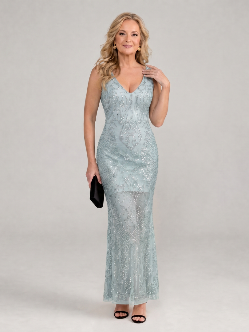 Sirea | Sleeveless Midi Dress Featuring Sheer Panels and Sequin Details