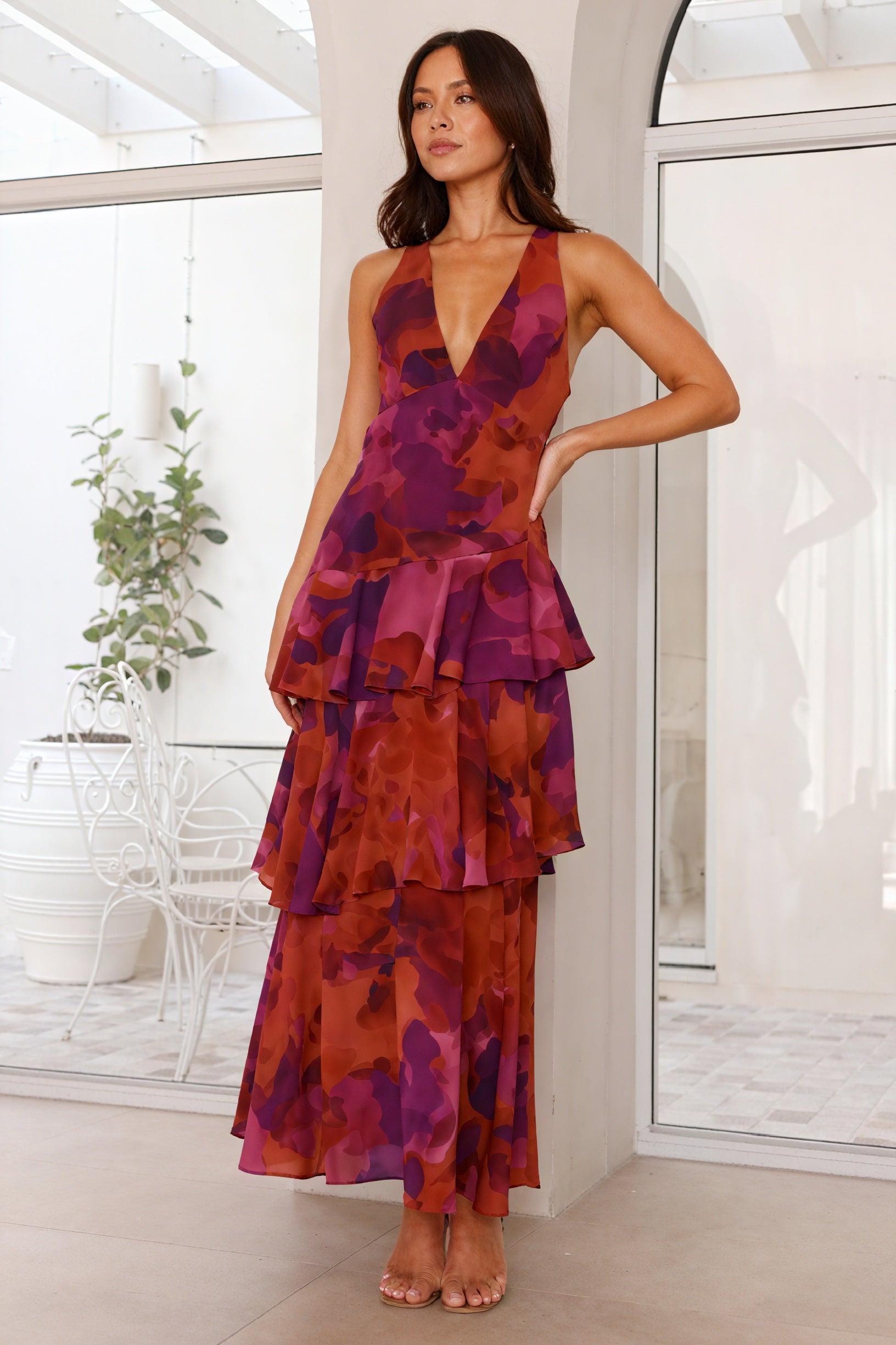 Floral Print Dress with a Deep V-Neck