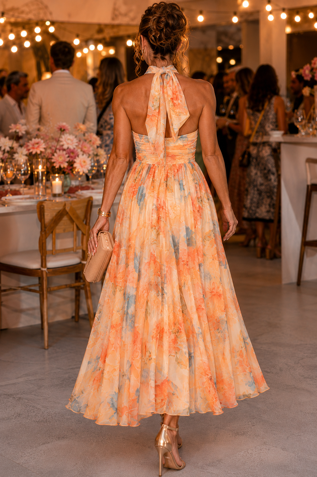 Aurora | Halter Neck Maxi Dress with Watercolor Print