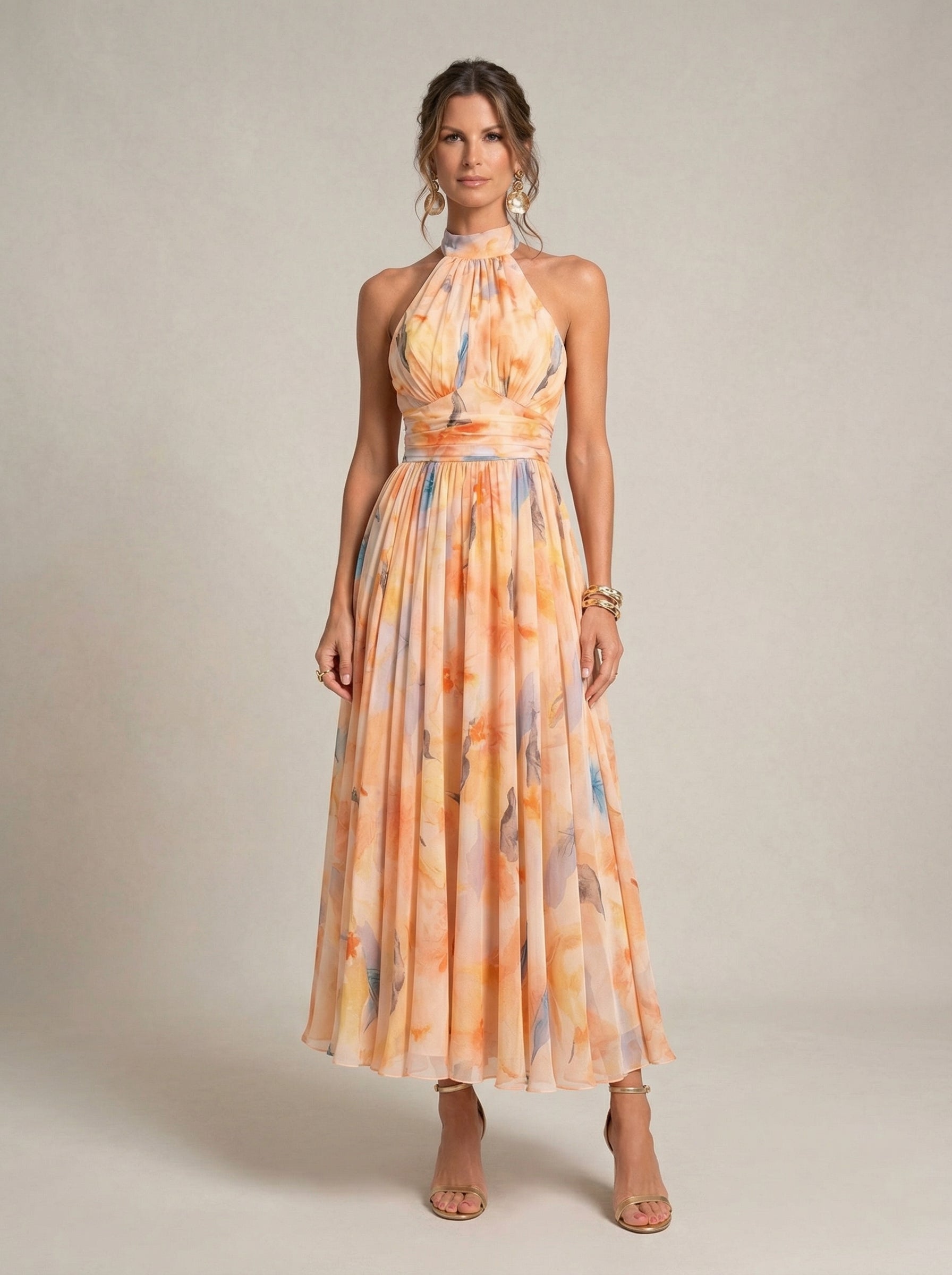 Esther | Watercolor Print Halter Neck Dress