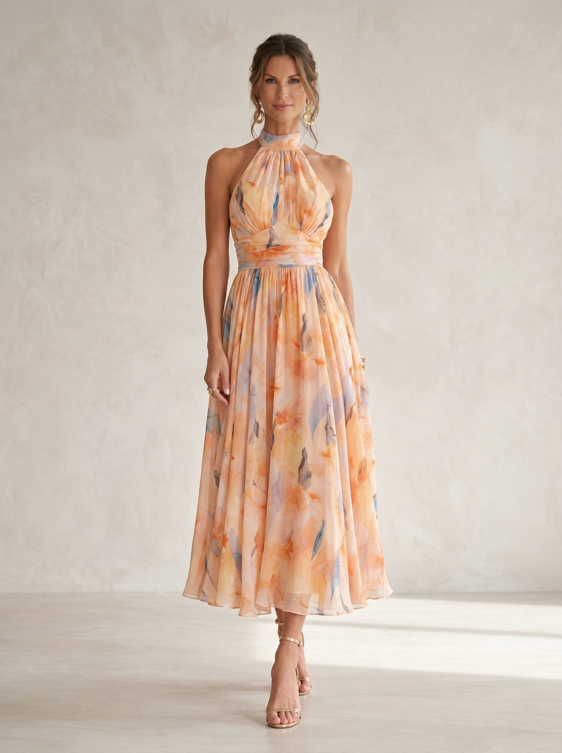 Esther | Watercolor Print Halter Neck Dress
