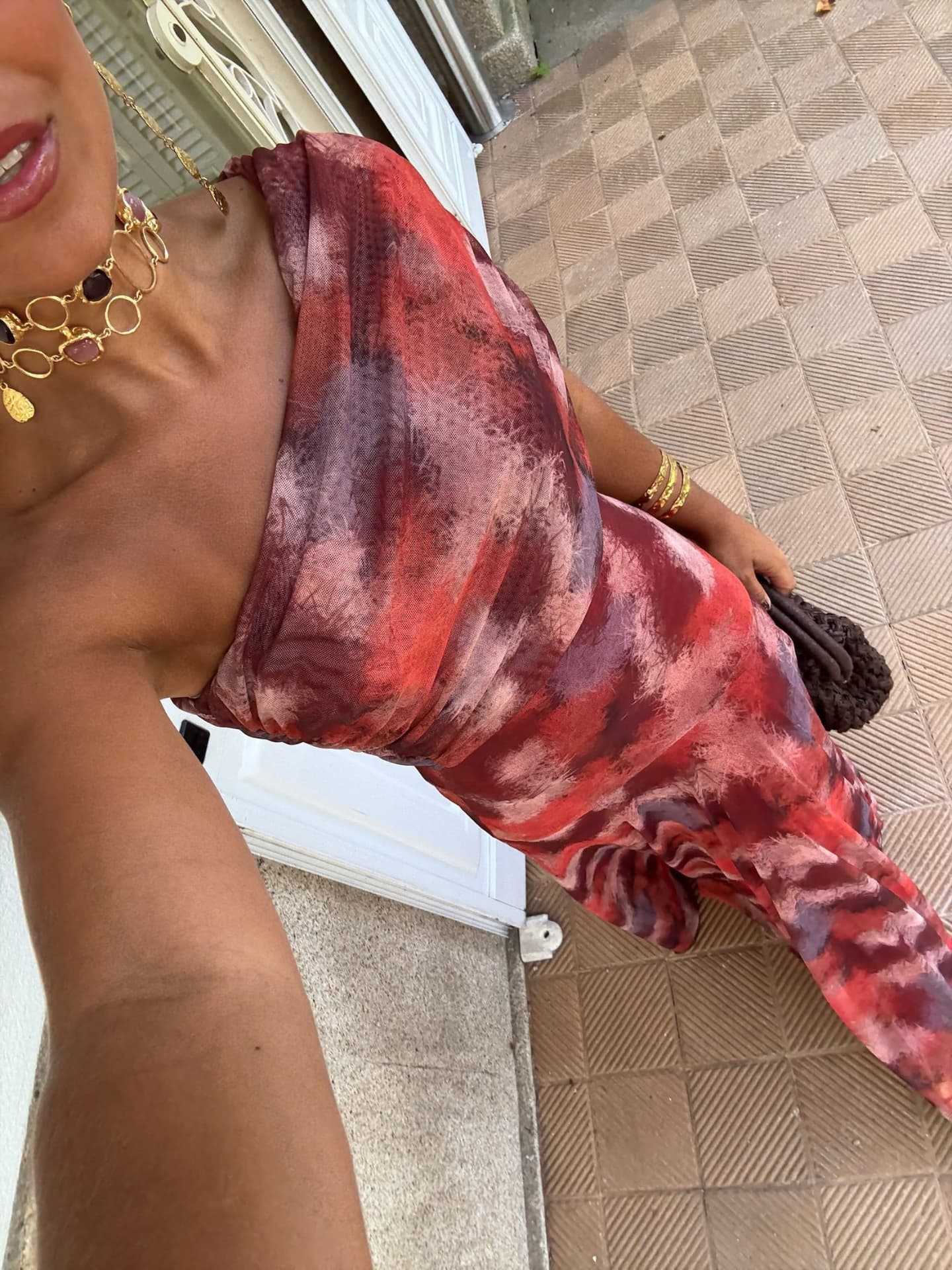 Watercolor Long Dress with Dropped Shoulders