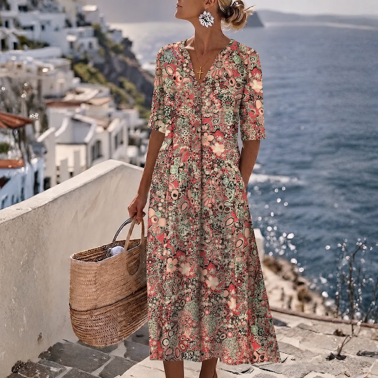 Janice | Chic Summer Midi Dress with Belly Coverage