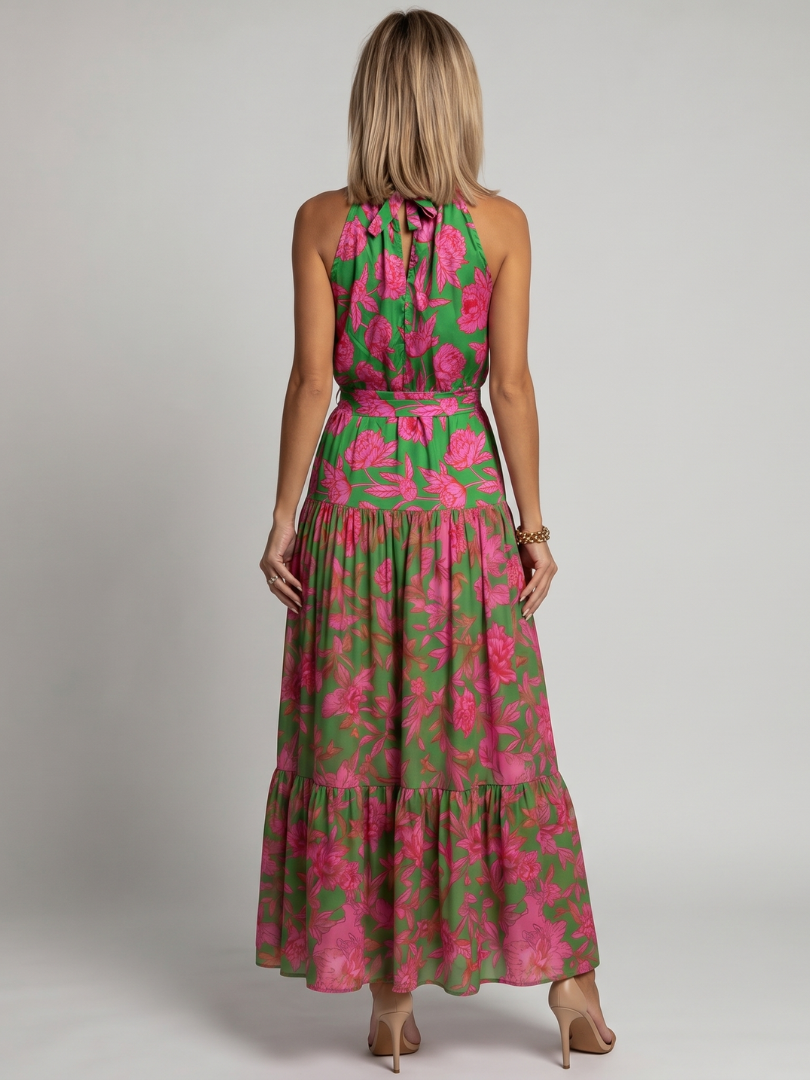 Rowen | Halter Neck Midi Dress with Draped Design