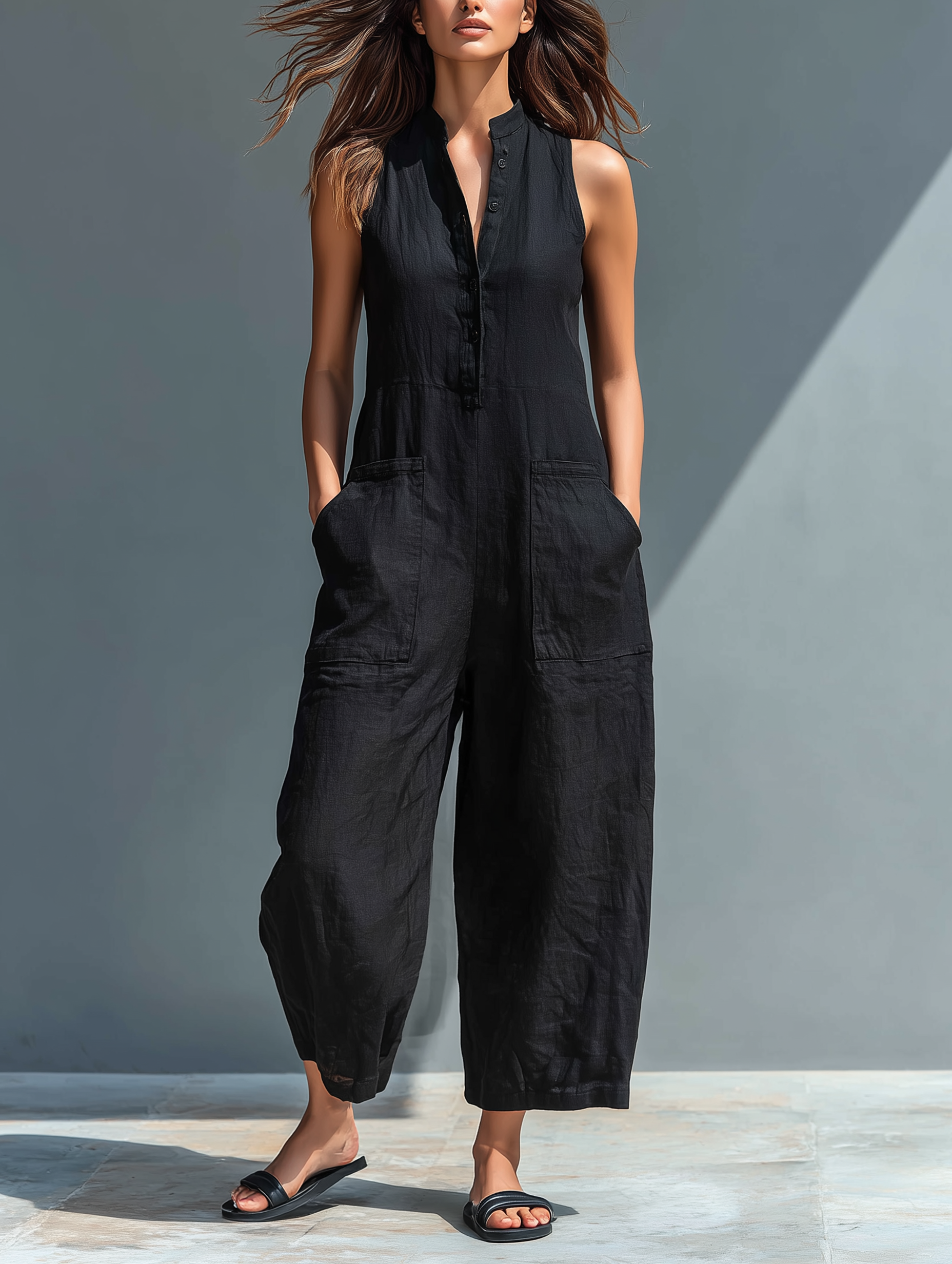 Silvia | Sleeveless Minimalist Dungarees