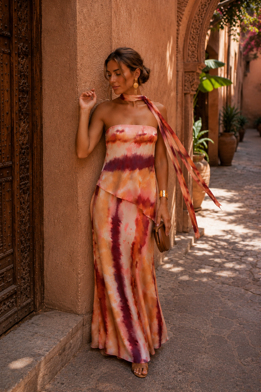 Sweetheart Neckline Long Printed Dress