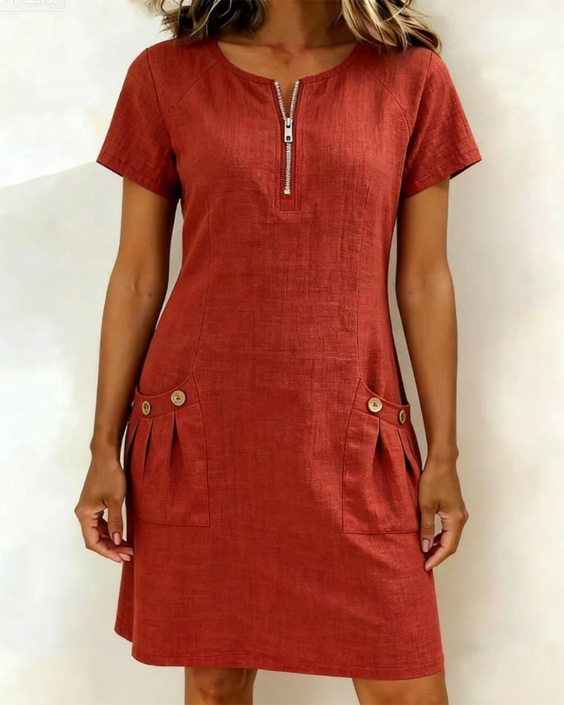 Patricia | Cotton Dress with Zipper Pocket