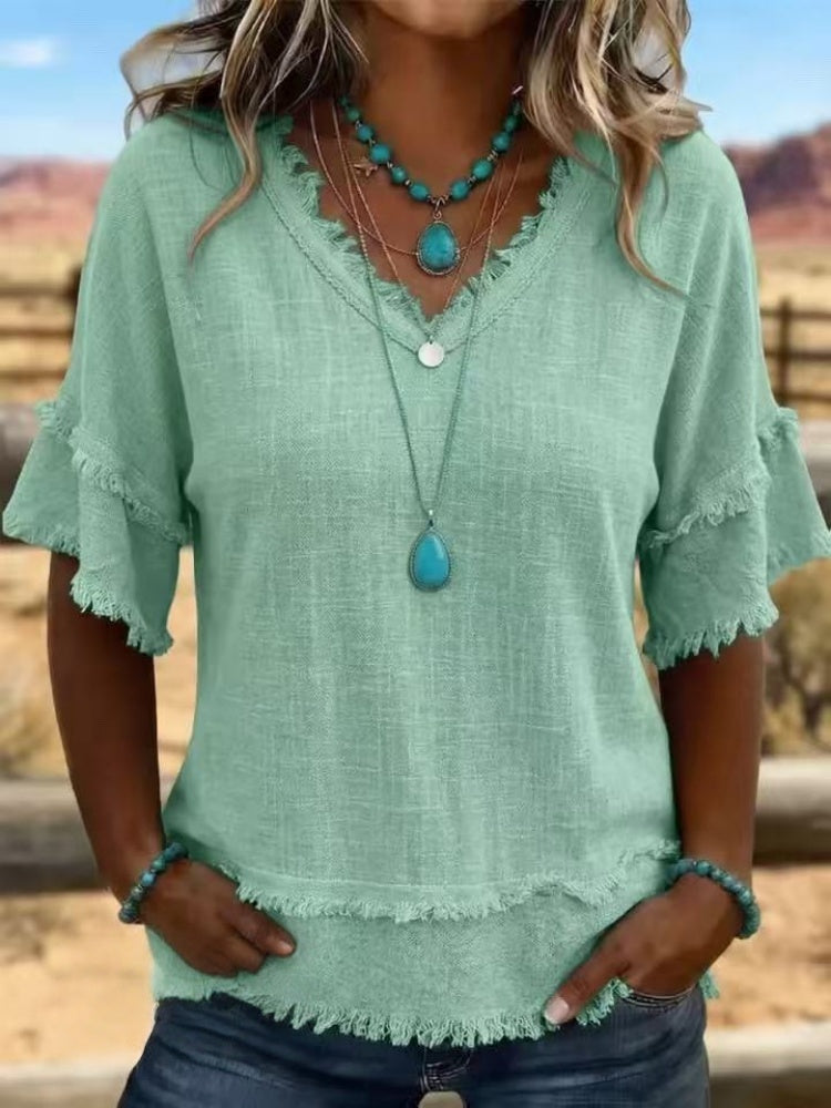 Jessica | Women's Linen V-Neck Top