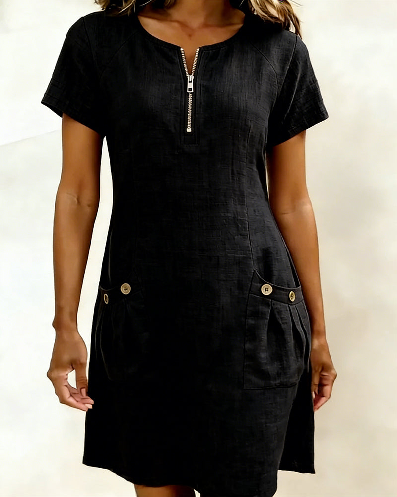 Patricia | Cotton Dress with Zipper Pocket