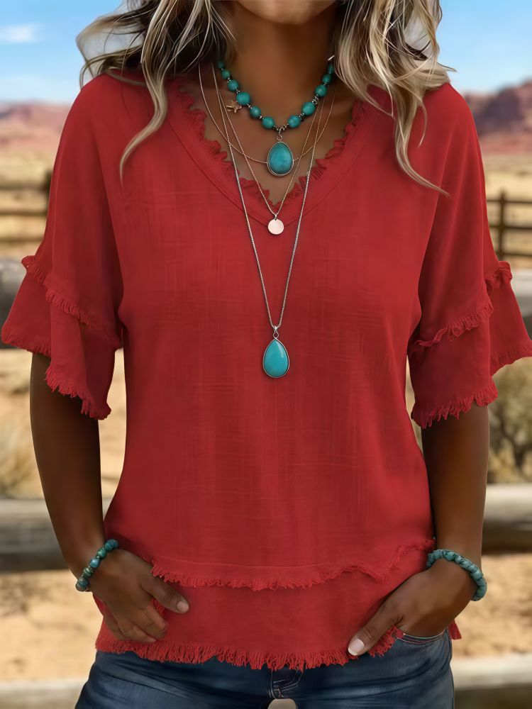 Jessica | Women's Linen V-Neck Top