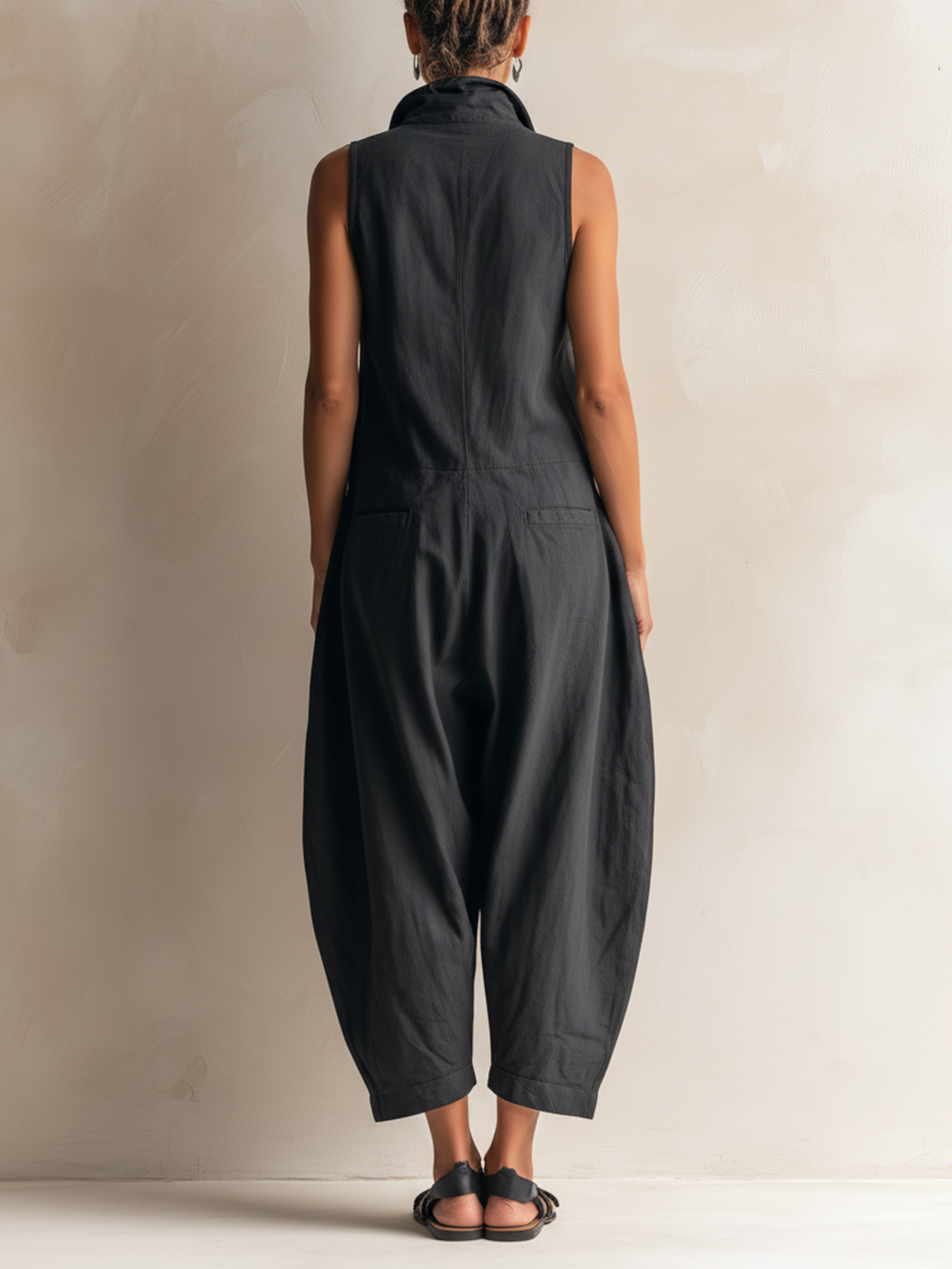 Olaya | Black Sleeveless Utility Wide-Leg Jumpsuit