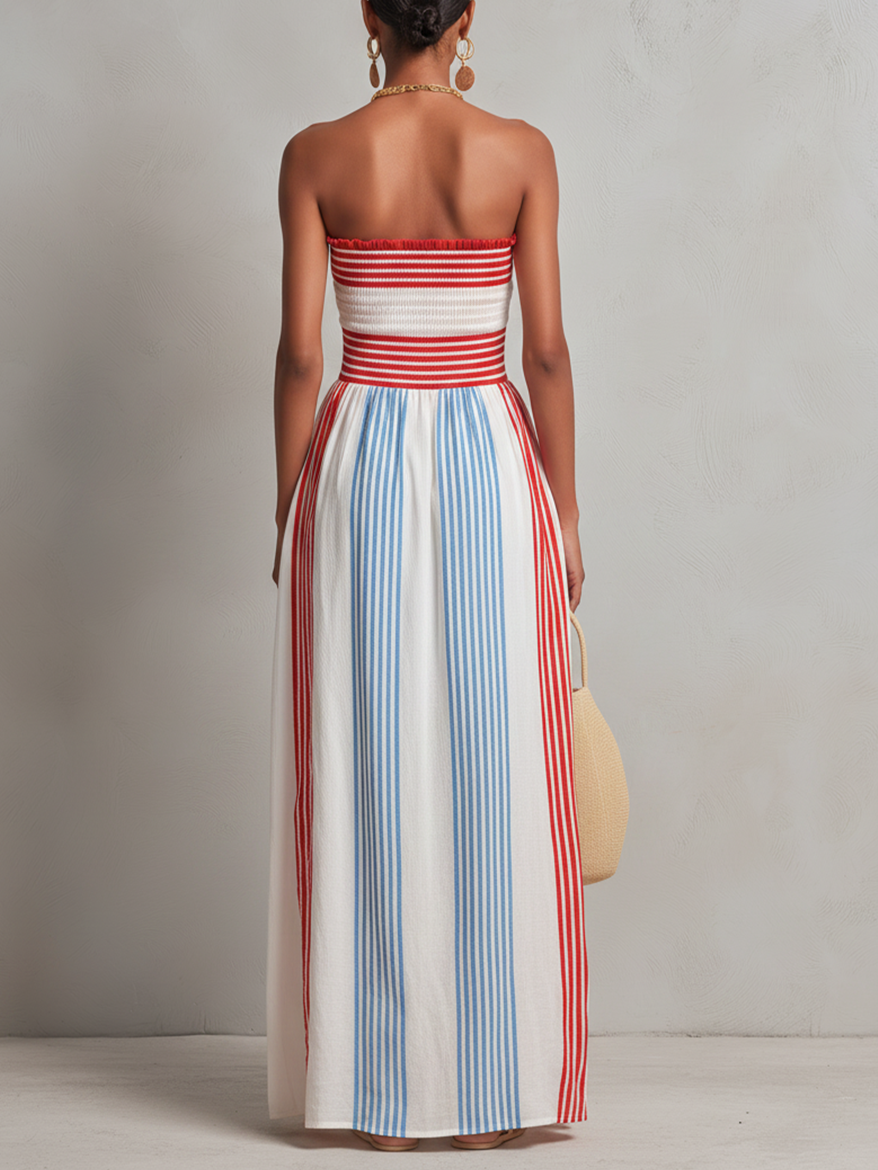 Colorful | Striped Smocked Strapless Maxi Dress