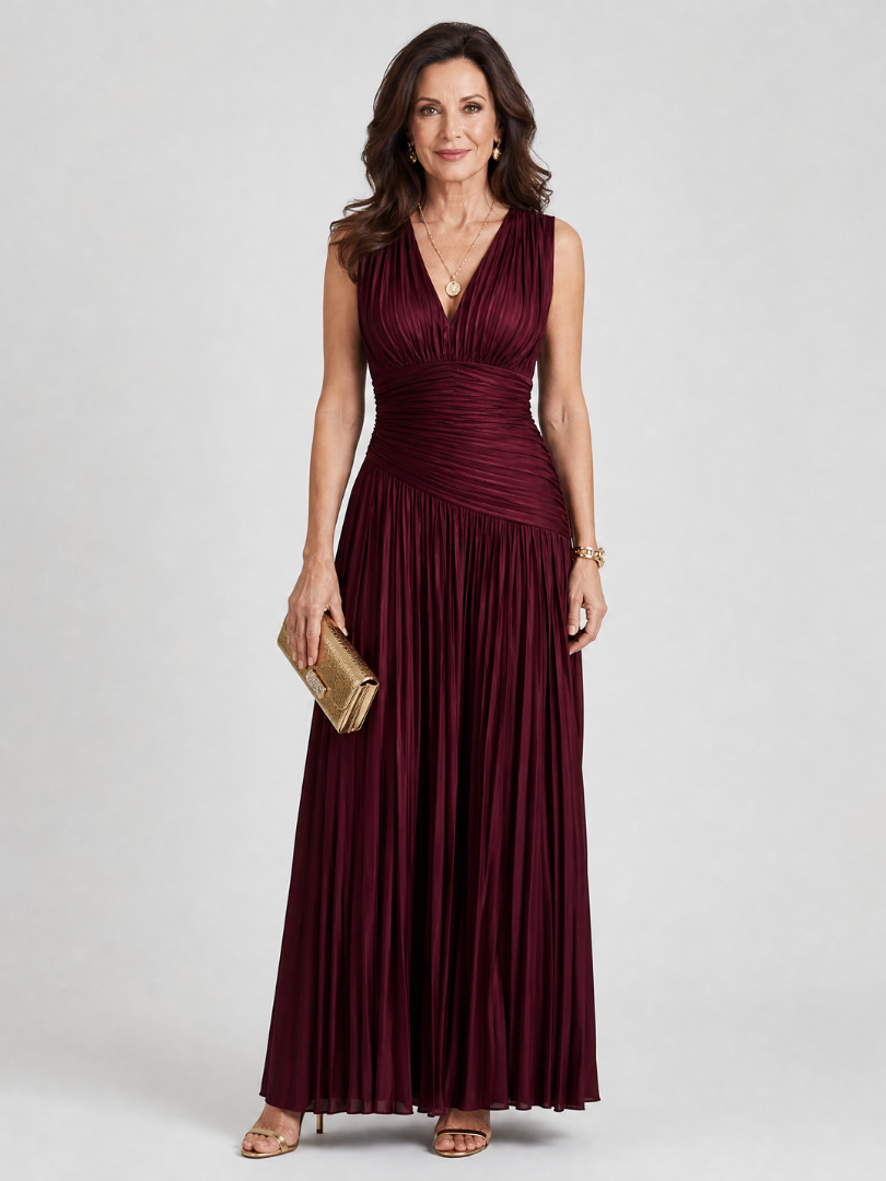 Lemar | V-Pleated Sleeveless Midi Dress