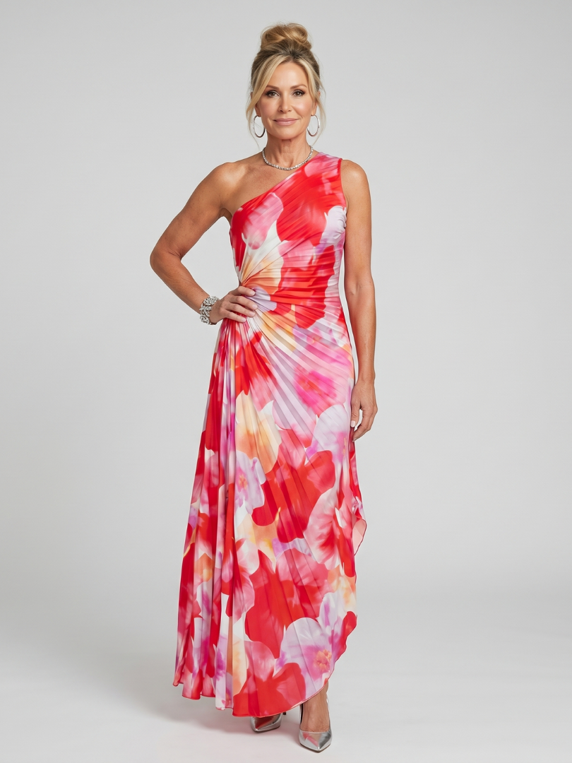 Taya | One-Shoulder Pleated Midi Dress