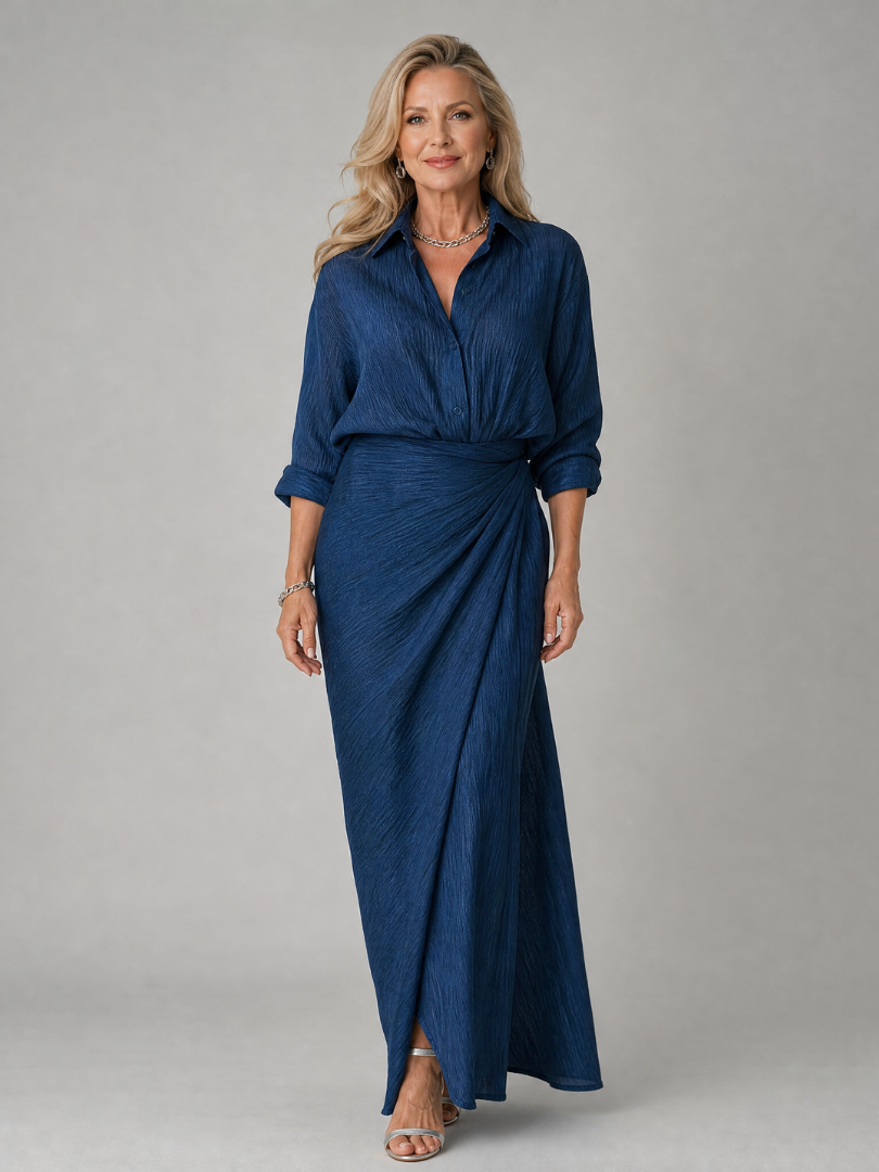 Mirque | Wrap-Style Long Sleeve Maxi Dress