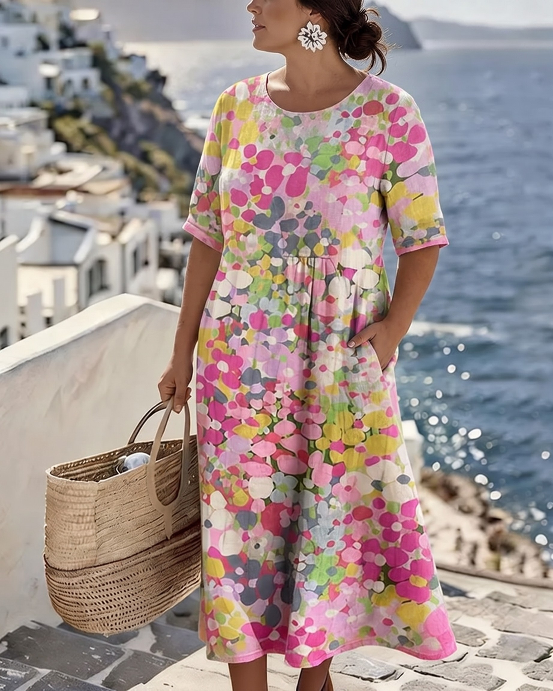 Elena - Chic Floral Midi Dress for Summer