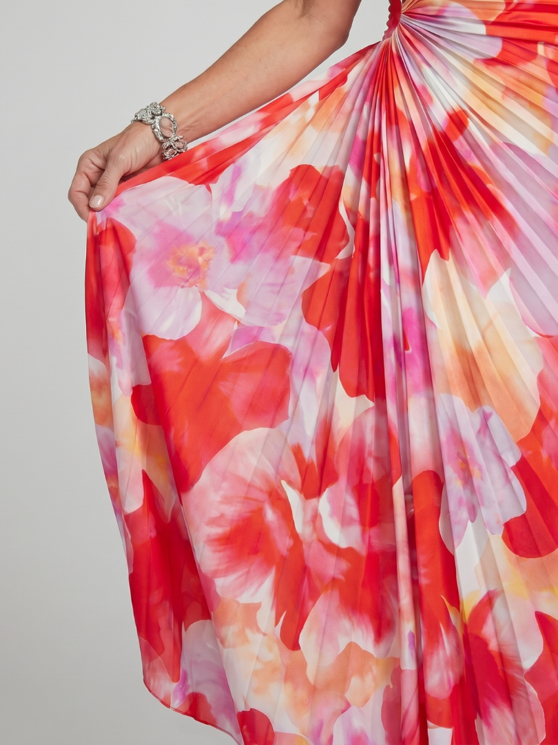 Taya | Midi Dress with One Shoulder Pleated Bodice