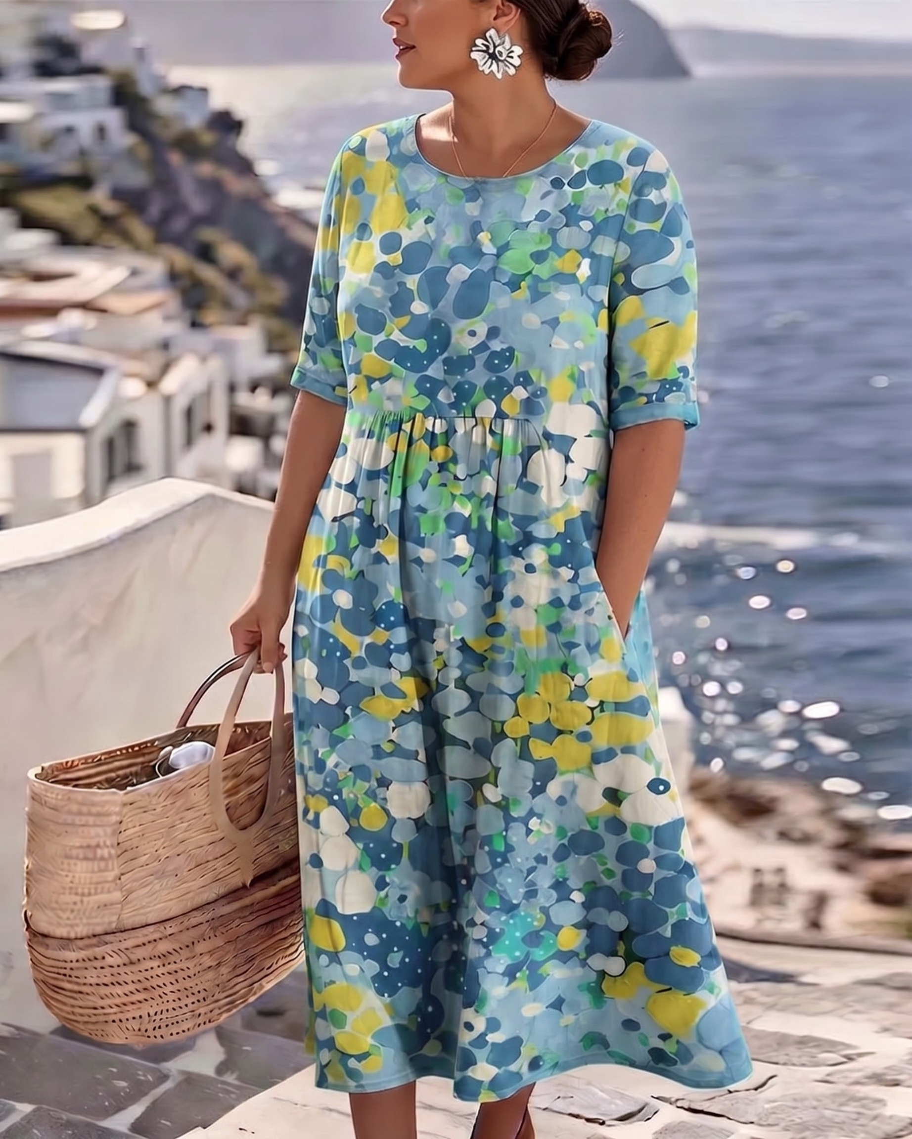 Elena - Chic Floral Midi Dress for Summer