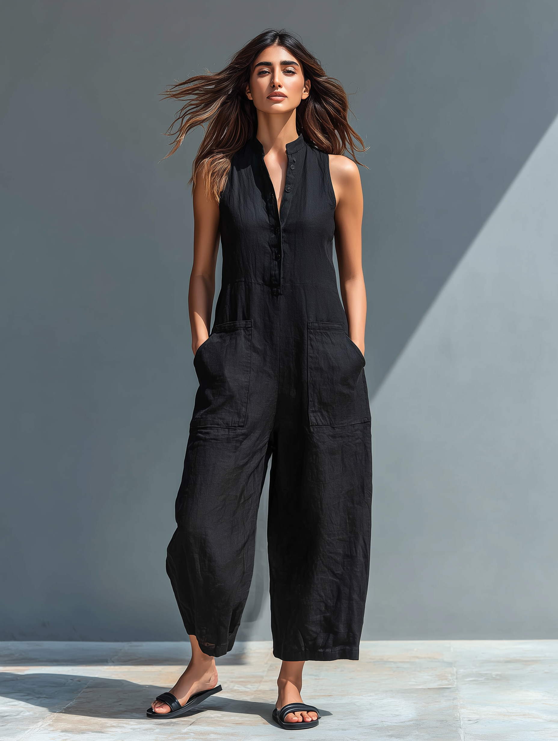 Silvia | Sleeveless Minimalist Dungarees