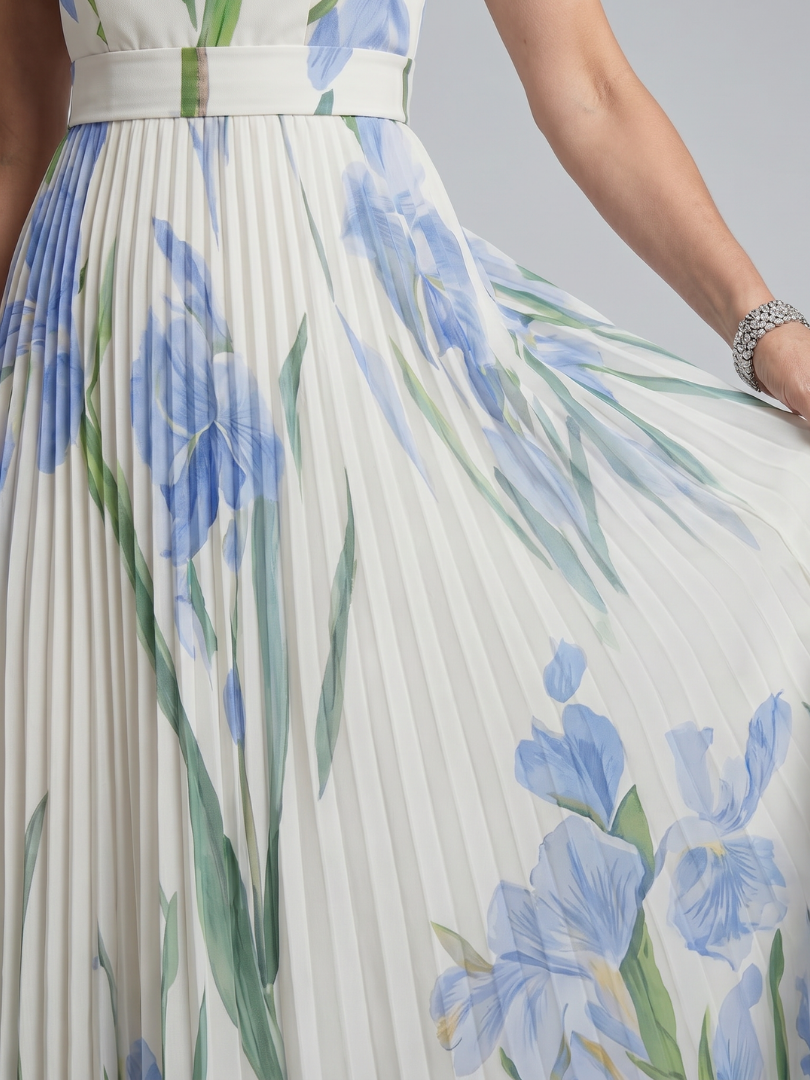 Ophelia | Floral Print Sleeveless Midi Dress with Square Neckline