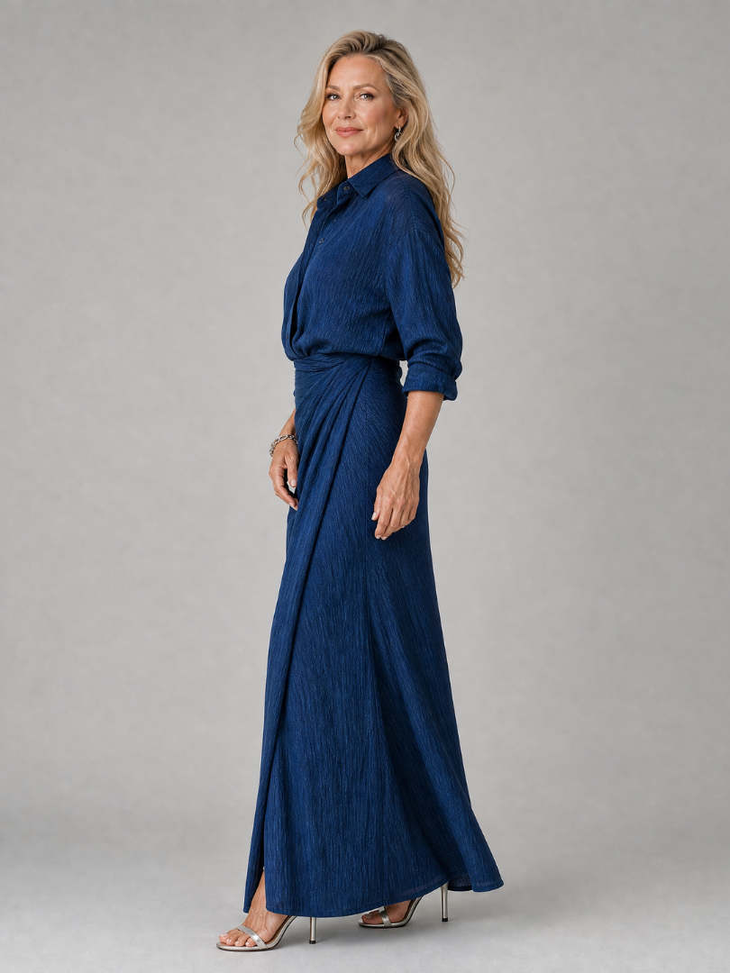 Mirque | Wrap-Style Long Sleeve Maxi Dress