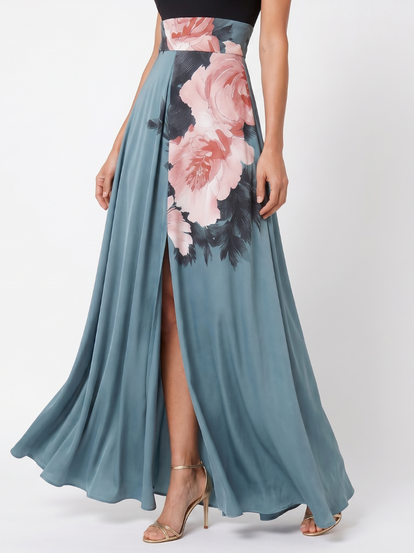 Olympas | Floral Maxi Dress with Halter Neckline