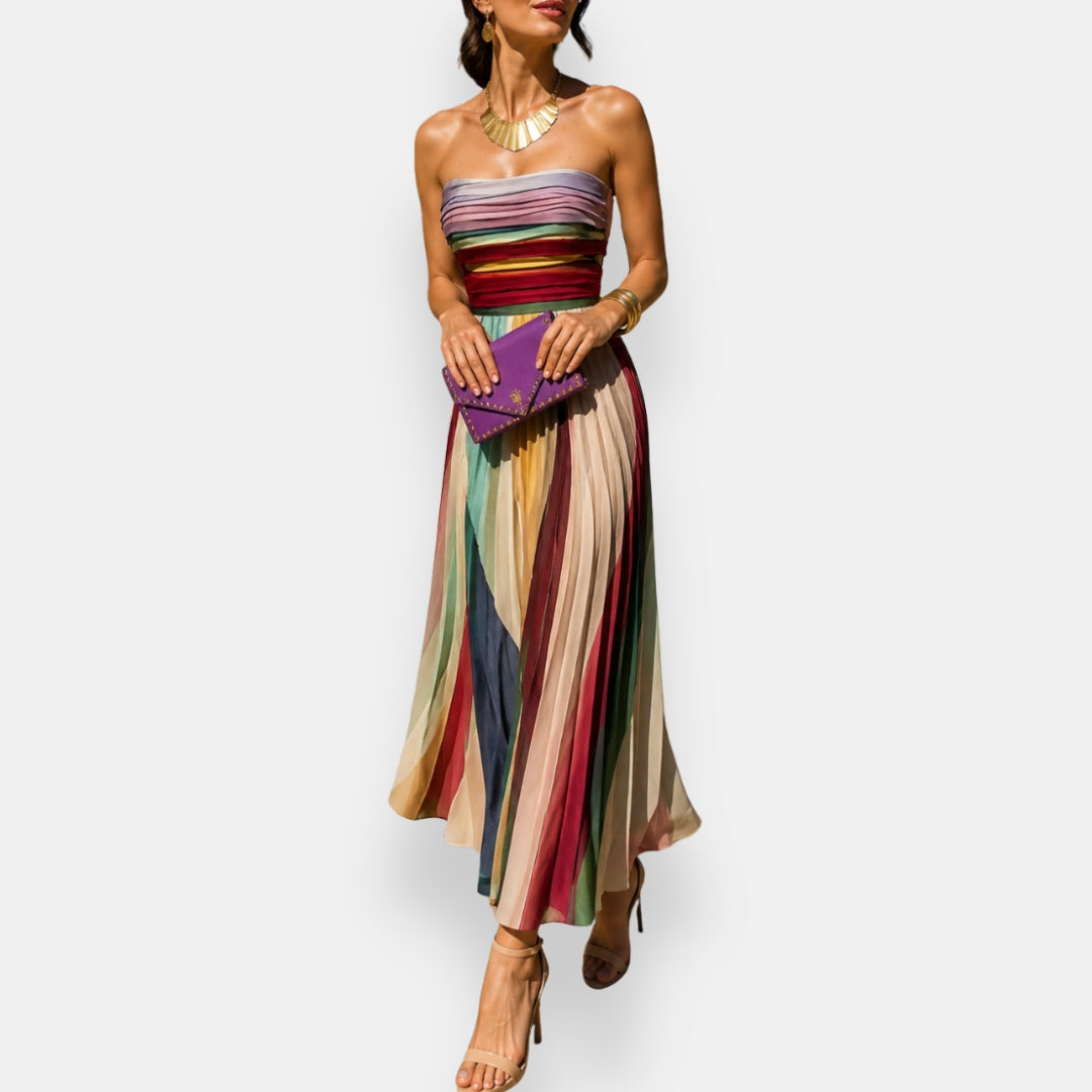 Lillian | Long Pleated Strapless Dress