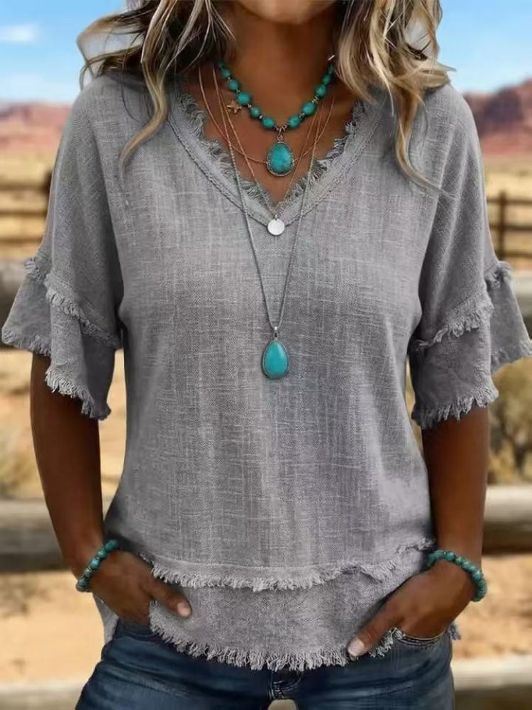 Jessica | Women's Linen V-Neck Top