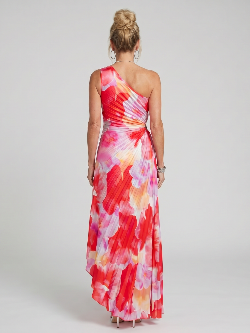 Taya | Midi Dress with One Shoulder Pleated Bodice