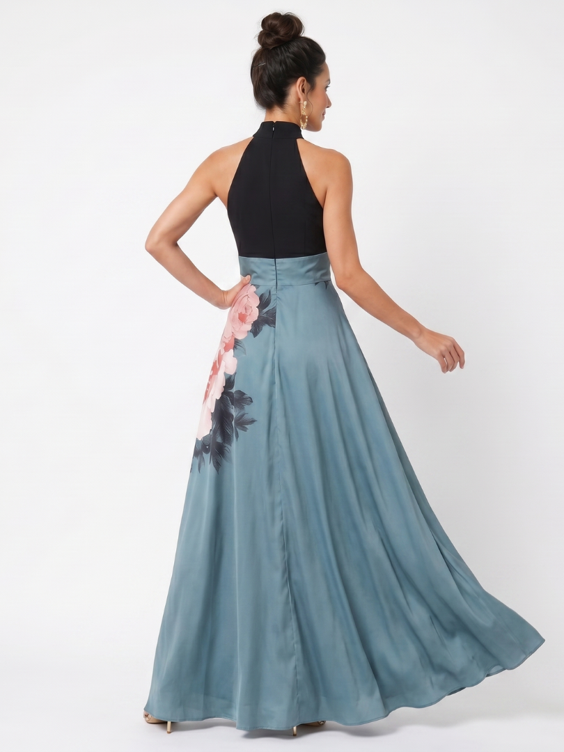 Olympas | Floral Maxi Dress with Halter Neckline