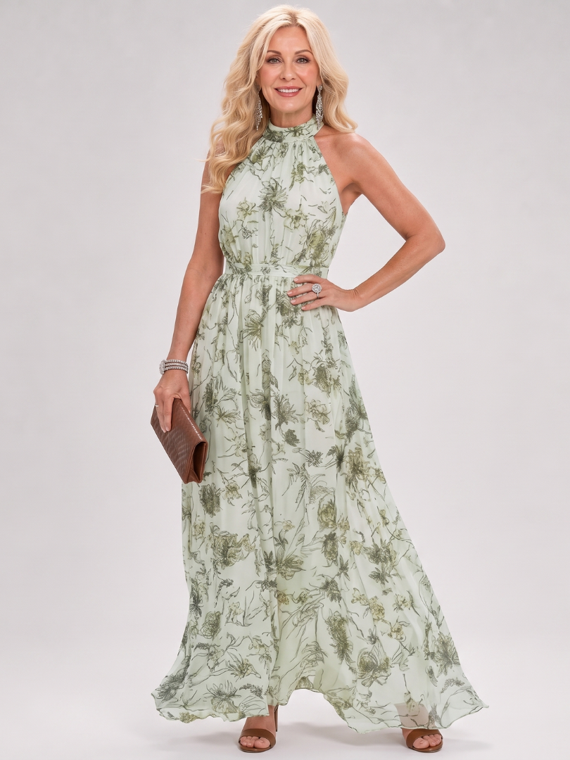 Guinevere | Floral Print Midi Dress with Flowing Skirt