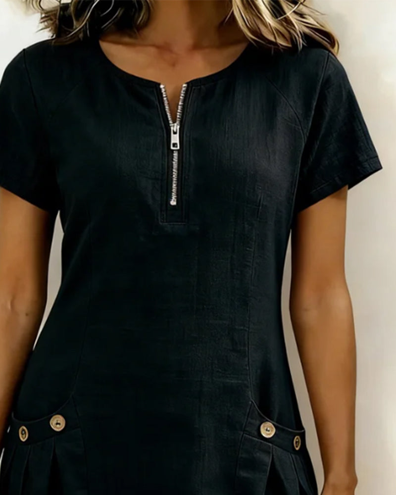 Patricia | Cotton Dress with Zipper Pocket