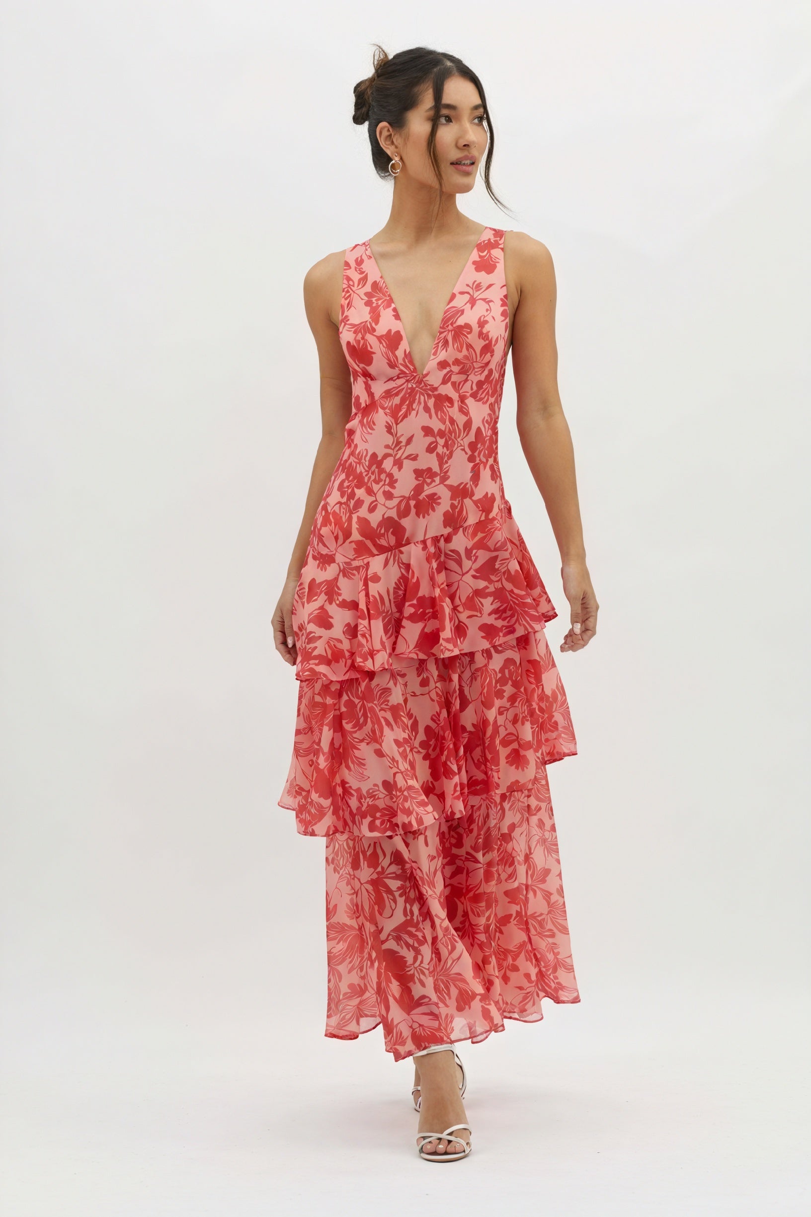 Floral Print Dress with a Deep V-Neck