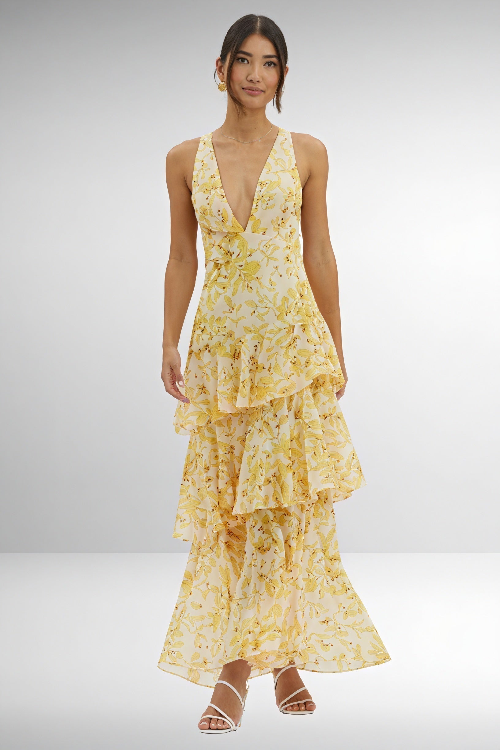 Floral Print Dress with a Deep V-Neck
