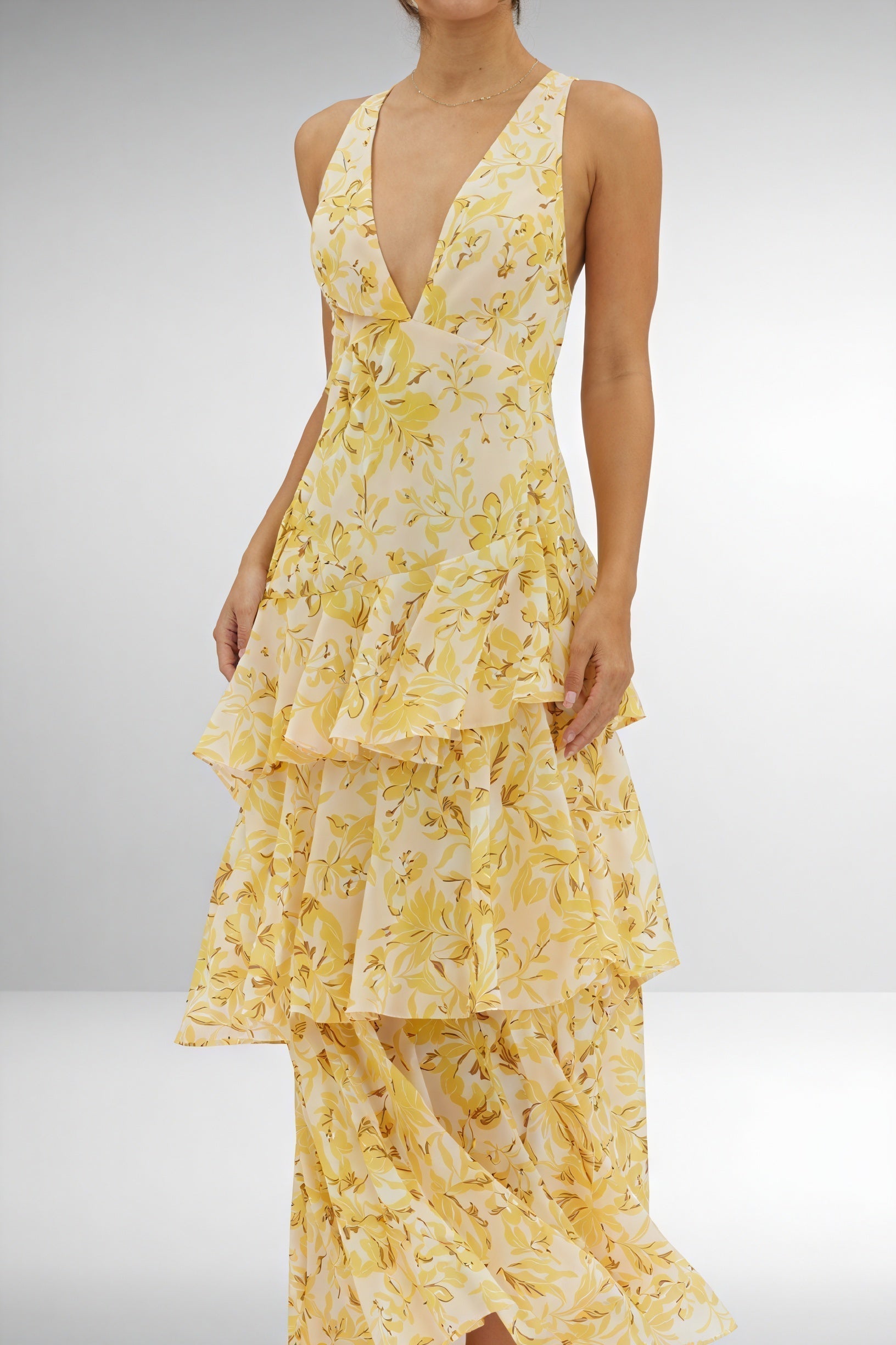 Floral Print Dress with a Deep V-Neck
