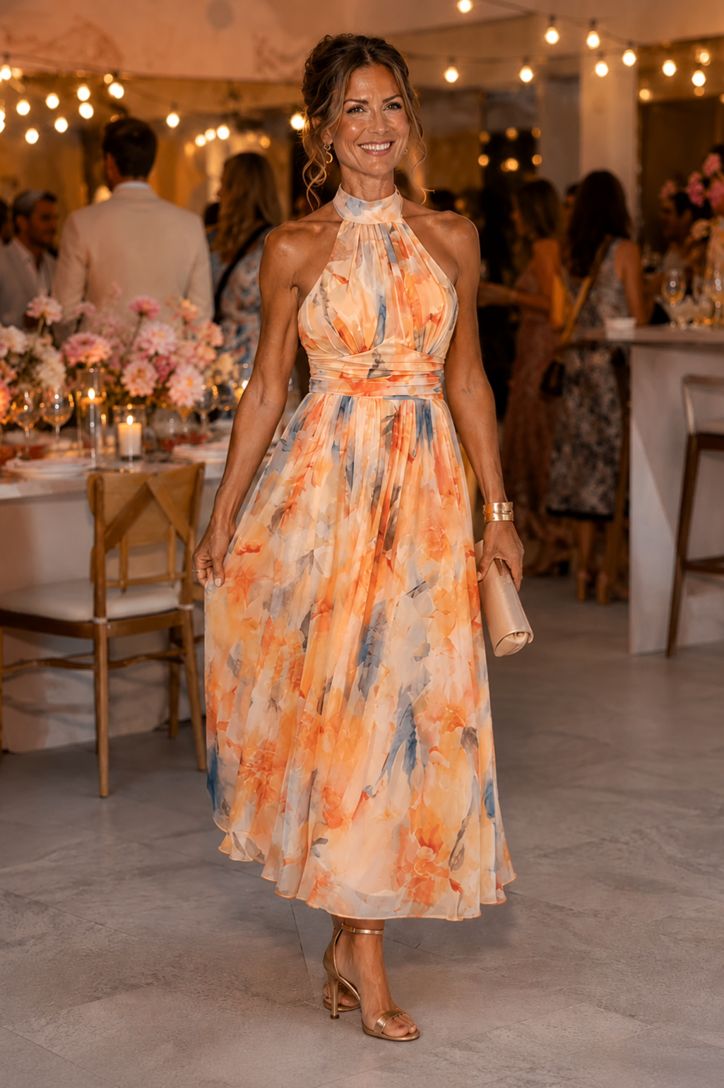 Aurora | Halter Neck Maxi Dress with Watercolor Print