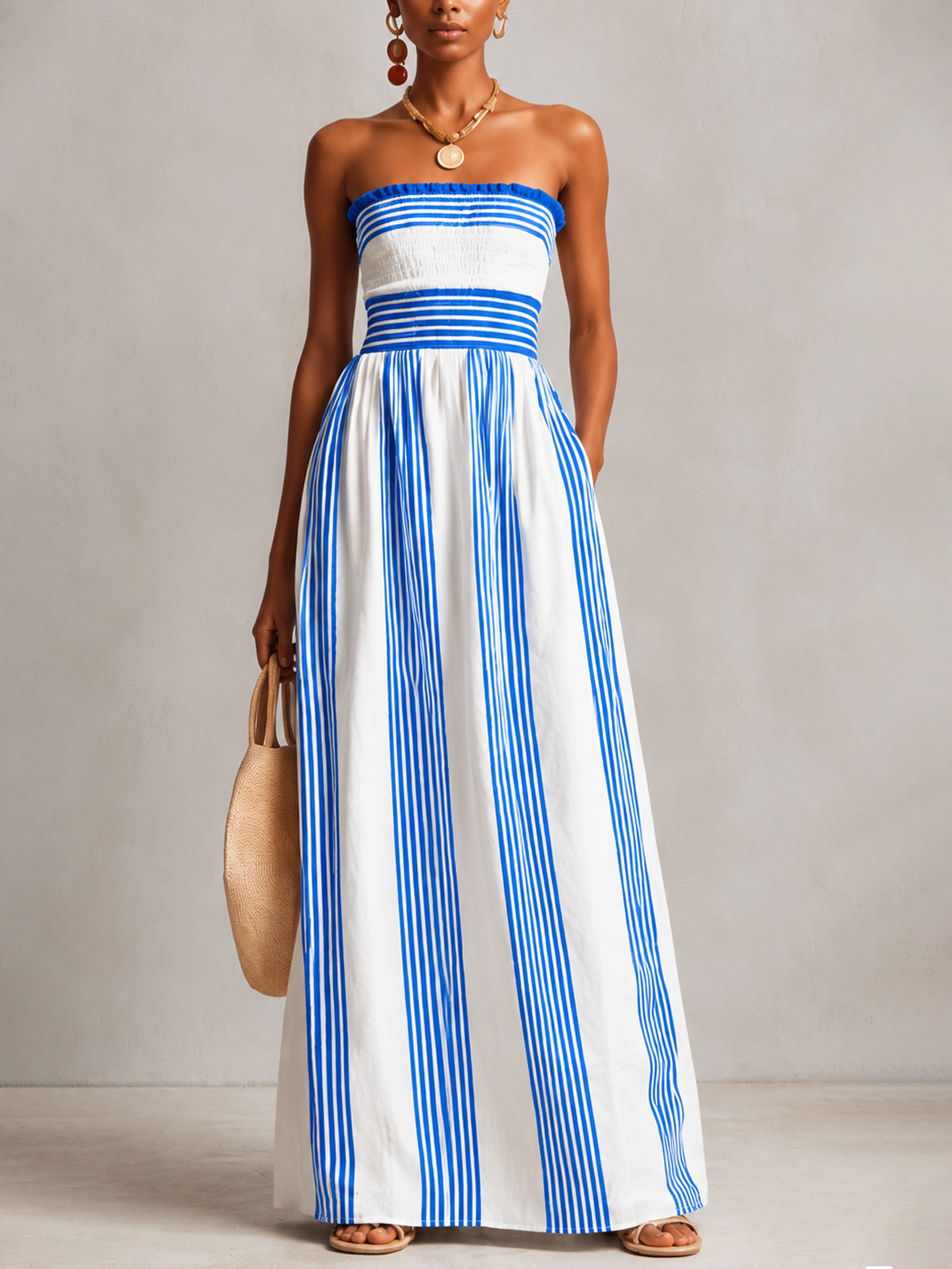Colorful | Striped Smocked Strapless Maxi Dress