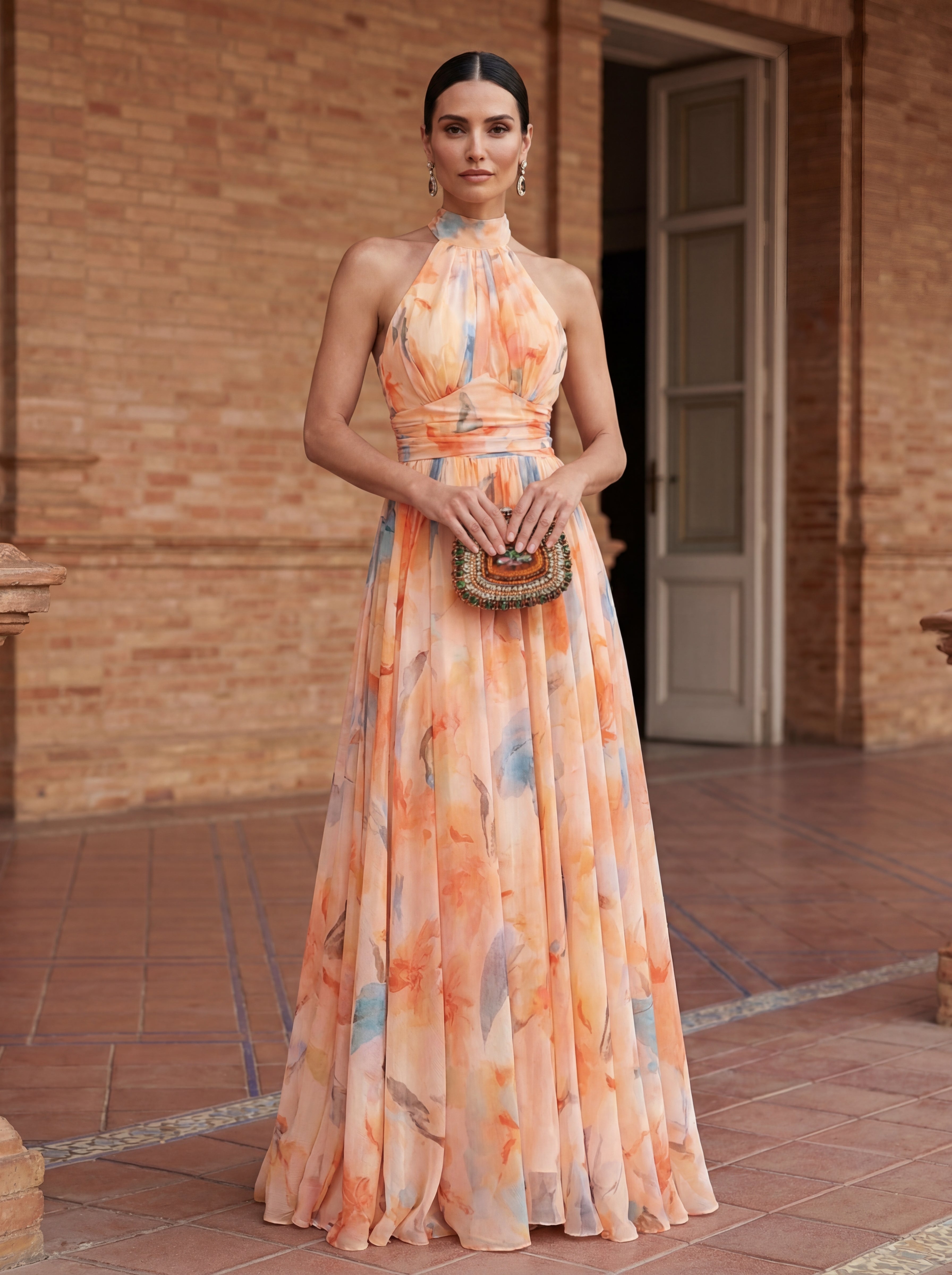 Esther | Watercolor Print Halter Neck Dress