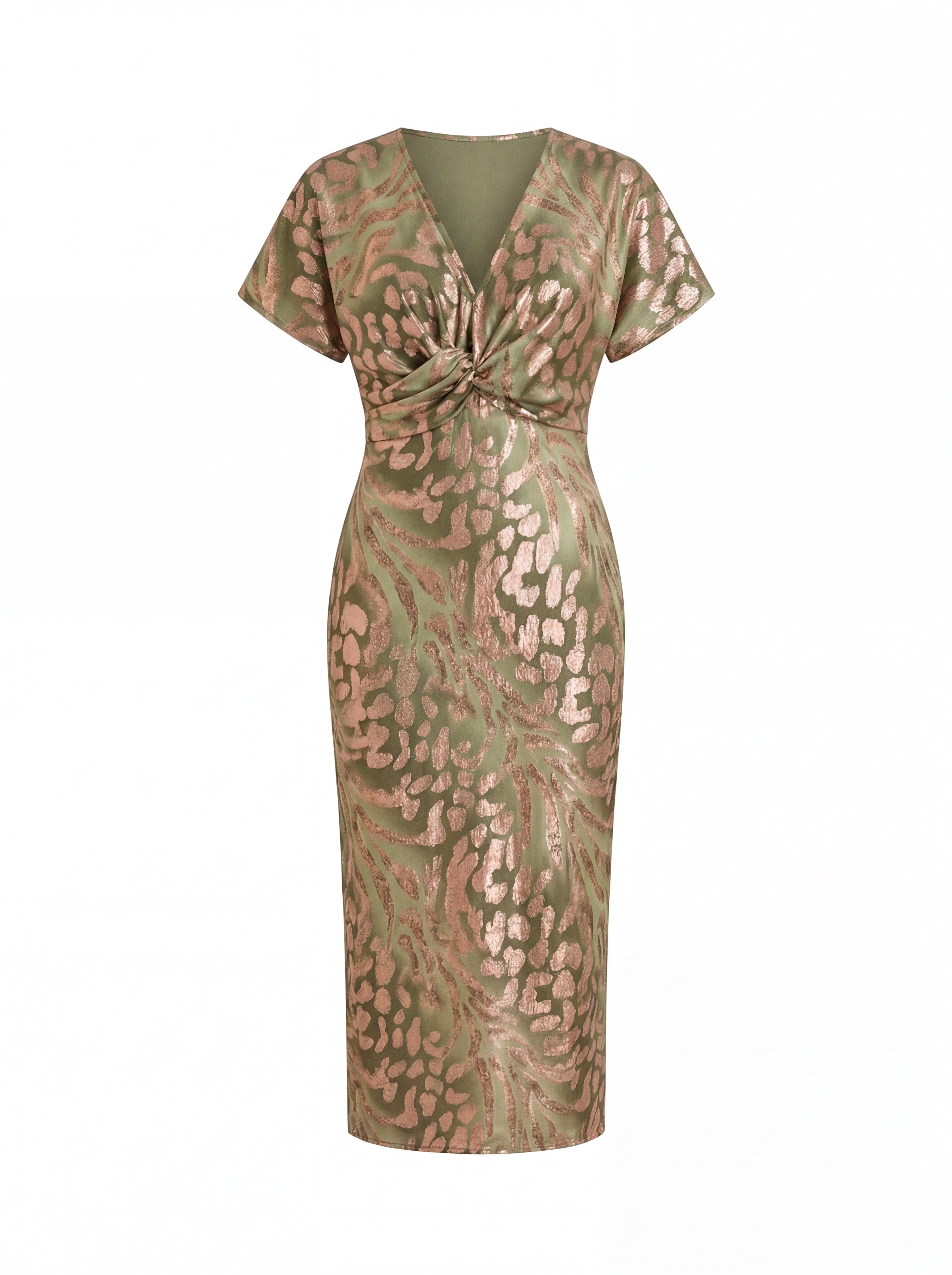 Flattering Midi Dress with Central Knot and Flowing Silhouette