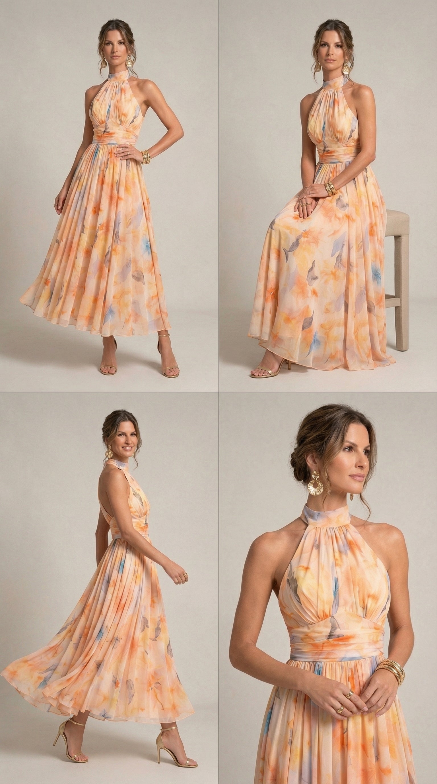 Esther | Watercolor Print Halter Neck Dress